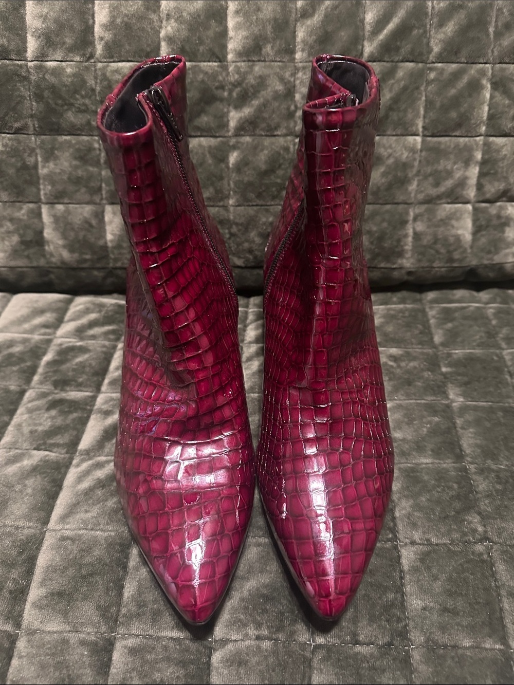 Attilio Giusti Leombruni Croc-Embossed Wine Pointed Ankle Booties